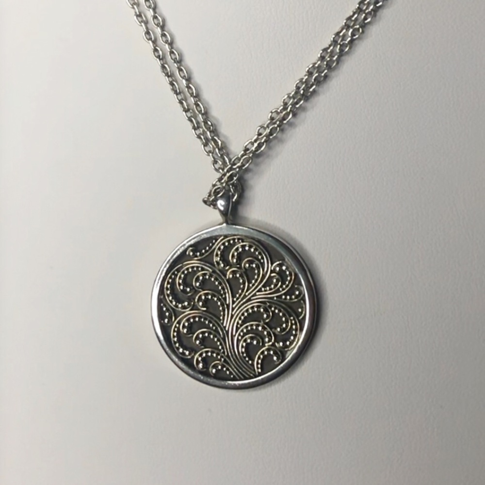 LOIS HILL Reversible Tree of Life Hammered Pendant on Double Strand Necklace